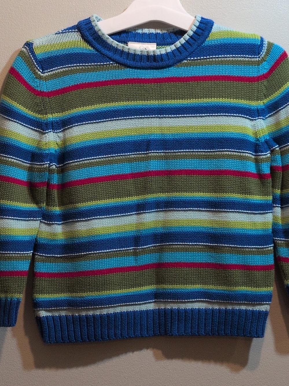 Hanna Andersson Blue Striped Knit Crewneck Sweater - 100% Combed Cotton Size 110